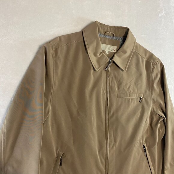 Utex Full Zip Jacket Coat Beige Tan Houndstooth Lined - Picture 2 of 10